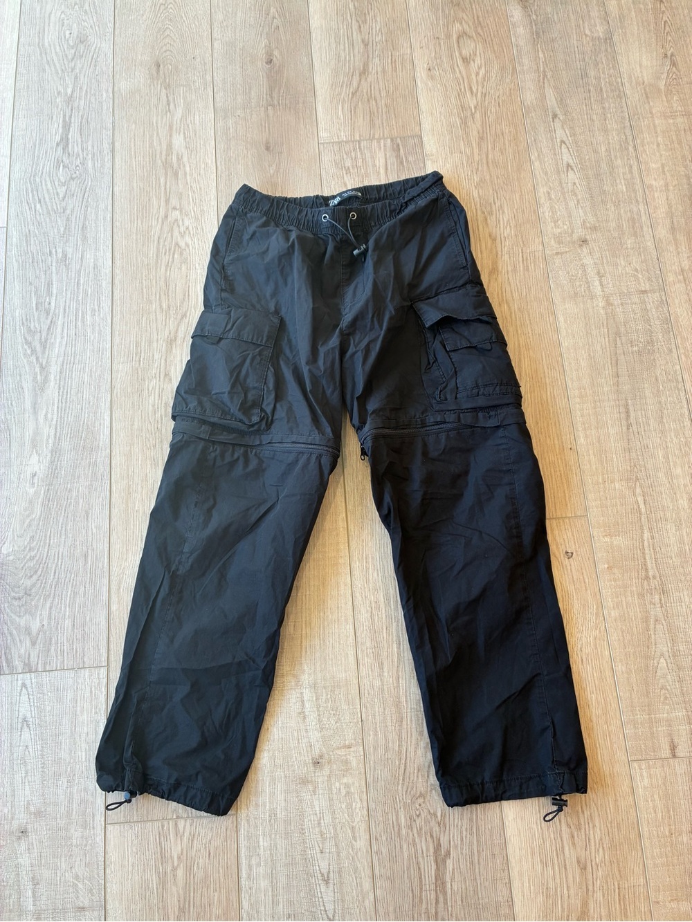 Zara Black Convertible Cargo Pants drawstrings hiking outdoors cotton Gorp S
